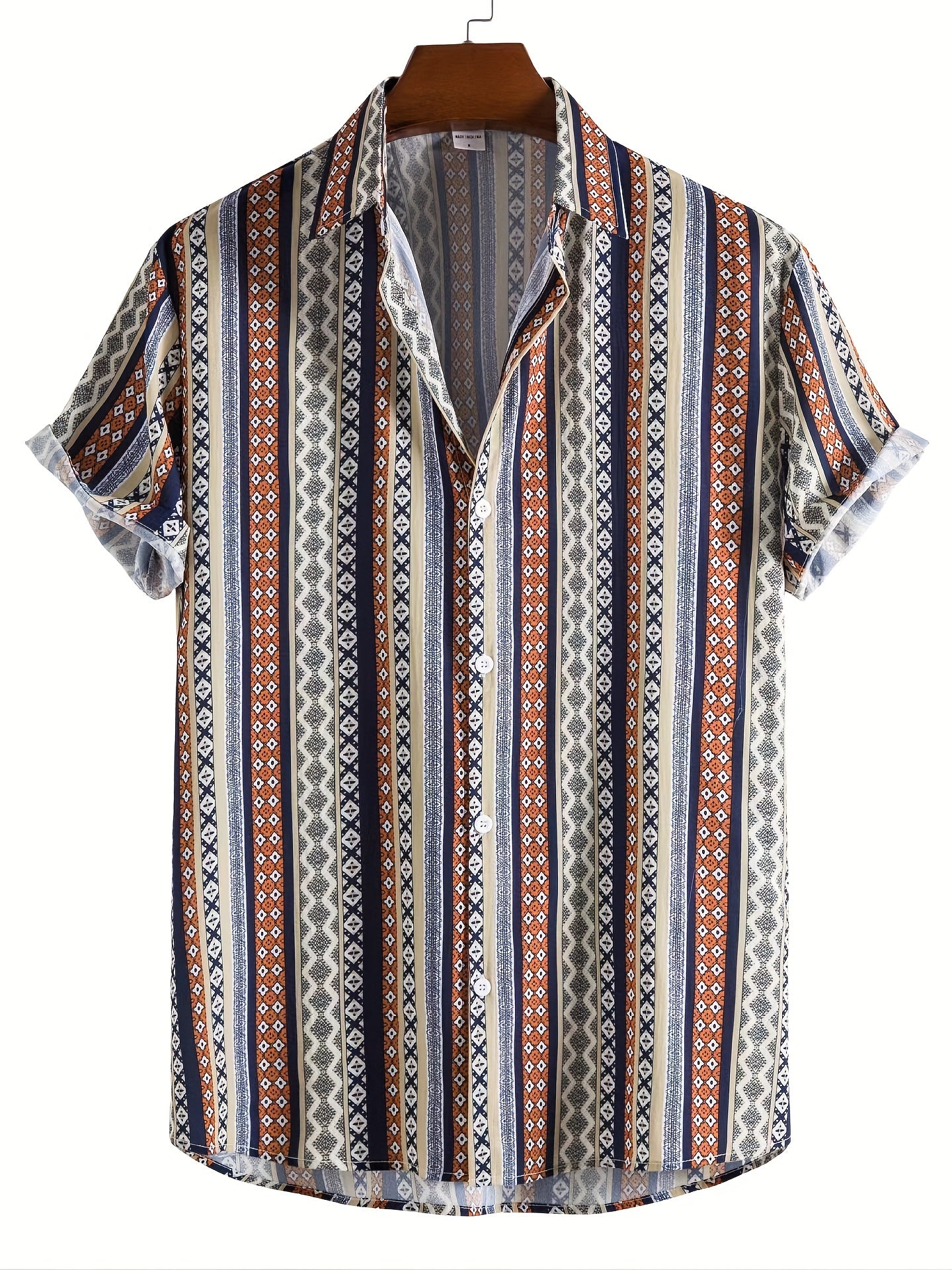 Summer Escape: Stylish Ethnic Stripe Men's Casual Shirt - Durable, Woven Comfort for Weekend & Resort Wear